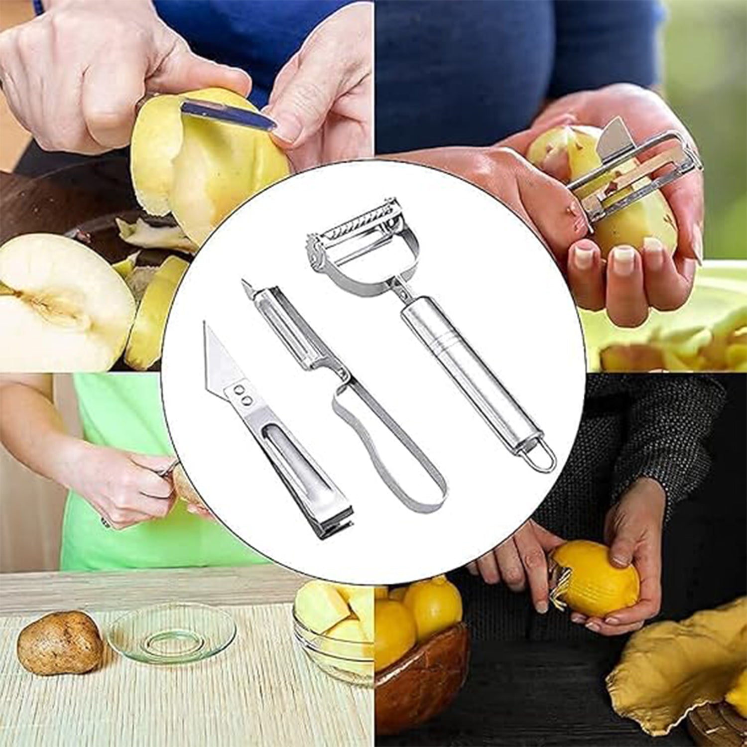 3 In 1 Stainless Steel Vegetable and Fruit Peeler Set (3 Pcs Set) 3 In 1 Stainless Steel Vegetable and Fruit Peeler Set (3 Pcs Set)